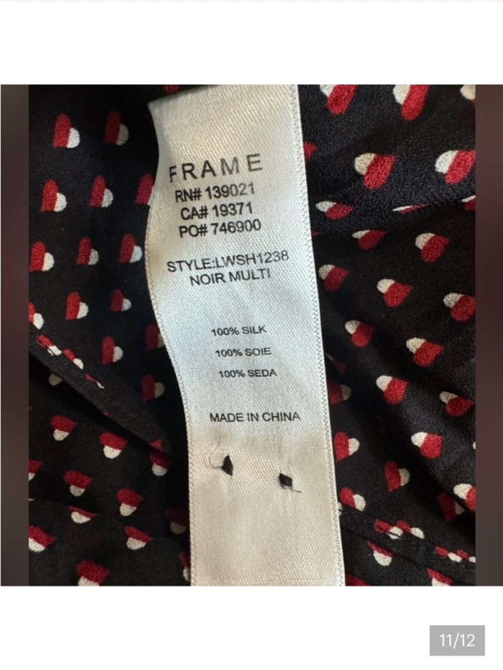FRAME 100% Silk Black Heart Print Grace Blouse: comfortable & polished! - Picture 9 of 9